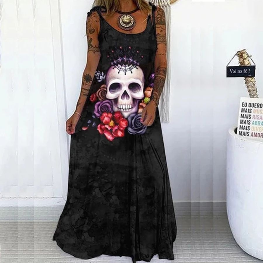 ladies skull dressing gown Skull Dress with Purse, Heels, and Necklace