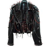 Vintage Gothic PU Leather Jacket for Women – Punk Skull Rivet