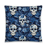 Blue Sugar Skull - Throw Pillow