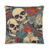 Red Rose Skull Pillow