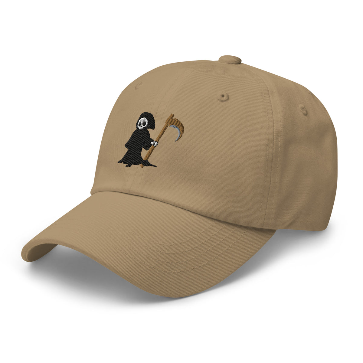 Reaper Angel Of Death Dad Hat - Embroidered Cotton Adjustable Distressed Baseball Cap In Gray Camo - View #2