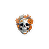 Orange Floral Skull Sticker
