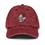 Red Rose Skull - Embroidered Vintage Cap