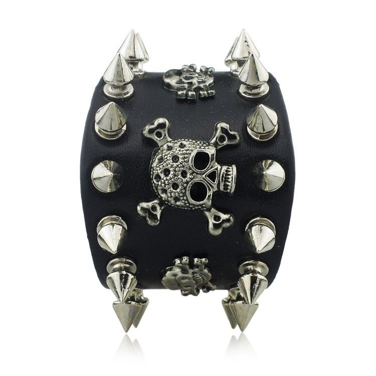 Skull Bracelet Gothic Spikes (Leather) – American Skulls