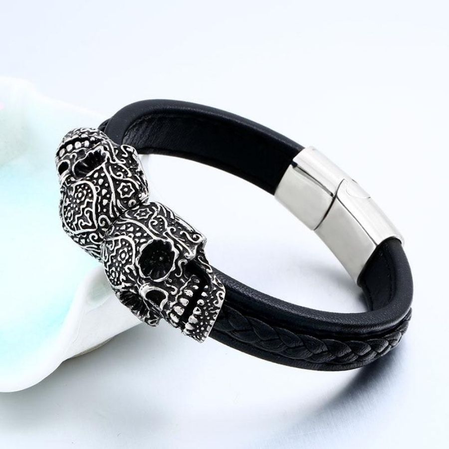 Men's Leather Skull Bracelets | Goods Men's Leather Skull Bracelets | Goods
