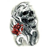 Red Rose Temporary Skull Tattoo