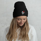 Rose Skull Embroidered Cuffed Beanie