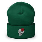 Rose Skull Embroidered Cuffed Beanie