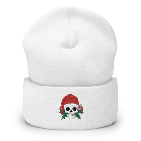 Christmas Skull Embroidered Cuffed Beanie