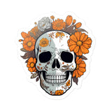 Orange Floral Skull Sticker
