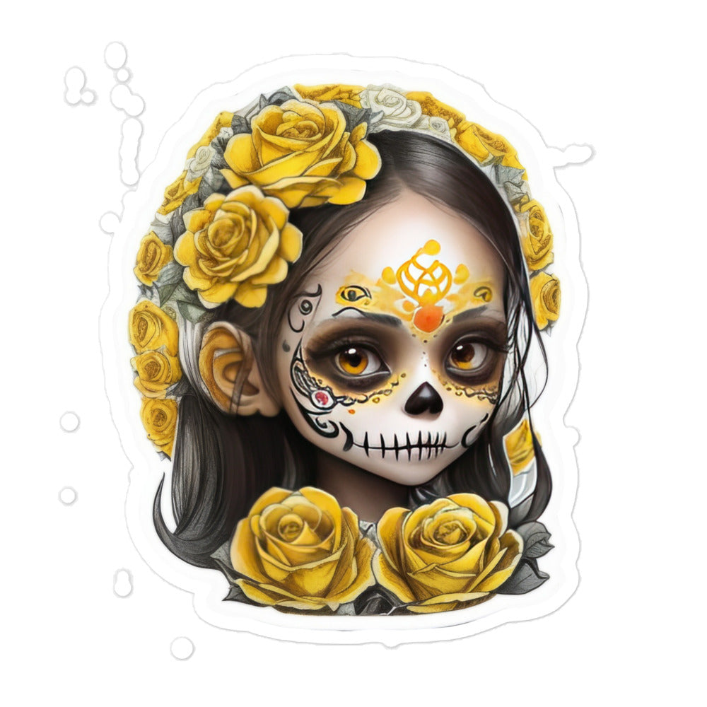 Yellow Catrina Skull Sticker American Skulls