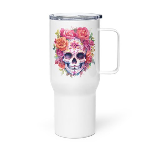 Floral Mexican Skull Travel Mug
