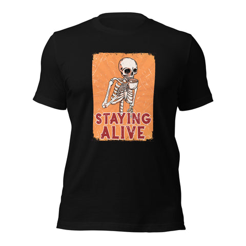 Staying Alive Coffee Skeleton T-Shirt