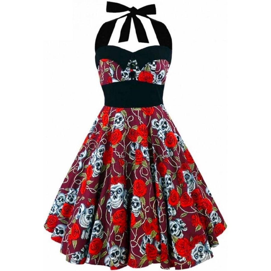 skull formal dress Women's Skull Black And White Ankle Long Dress L / White
