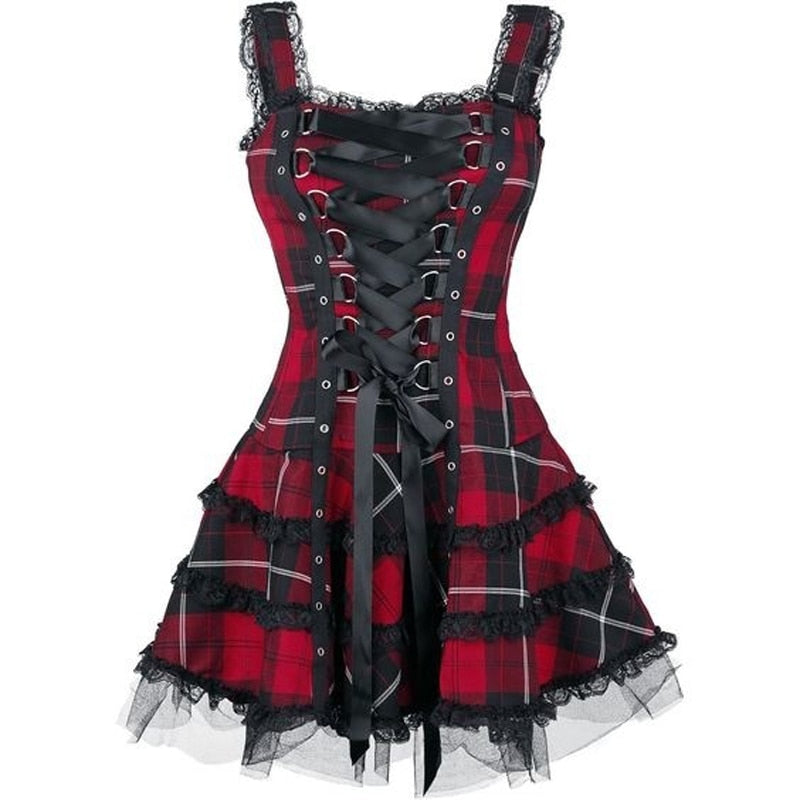 Red Tartan Gothic Dress American Skulls Red Tartan Gothic Dress American Skulls