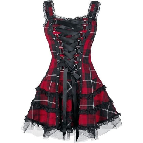 gothic dresses red Up to 65 off!Lolmot Women Gothic Dress with Corset Steampunk Halter Floral Lace Swing Cocktail Dress Handkerchief Hem Halloween Punk Dress