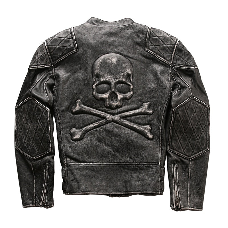 Leather motorcycle jacket with skulls hotsell