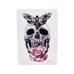 Dark Pink Rose Temporary Skull Tattoo