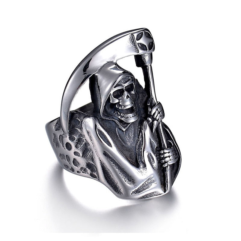 Men's Skull Grim Reaper Stainless Steel Ring - Biker, Punk Men's Skull Grim Reaper Stainless Steel Ring - Biker, Punk