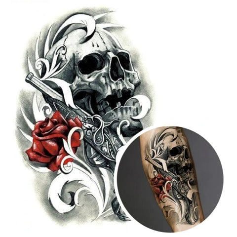 Red Rose Temporary Skull Tattoo