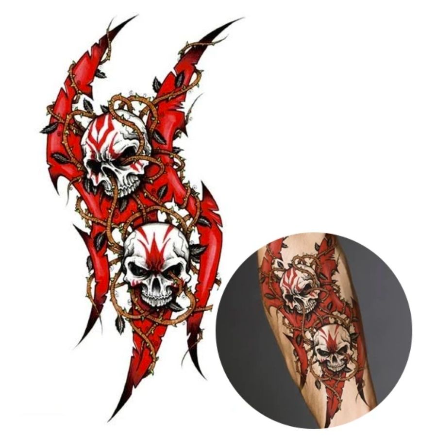 Rockabilly Skull Tattoo Designs Rocker Rock Biker Skull Roses Tattoo