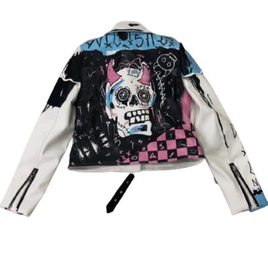Woman Leather Skull Jacket Graffiti – American Skulls